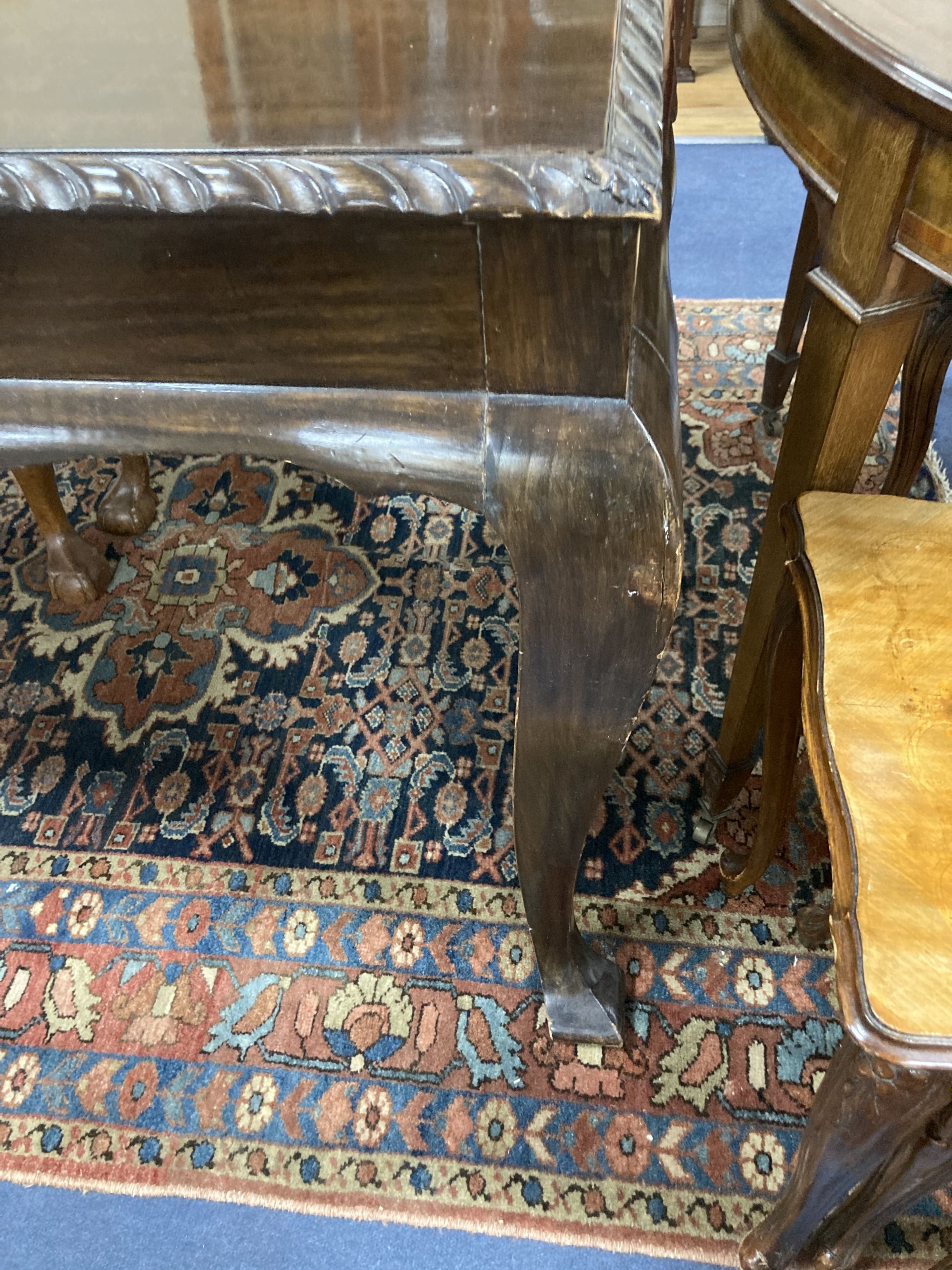 A George III style mahogany rectangular topped dining table, length 188cm, depth 94cm, height 78cm